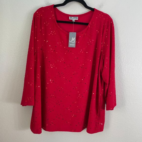 NEW JM Collection Womans Plus 3X Red Sequin Tunic Top Stretch Shirt - Picture 9 of 11
